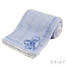 FBP202-B: Blue Chevron Cable Knit Wrap w/Bow